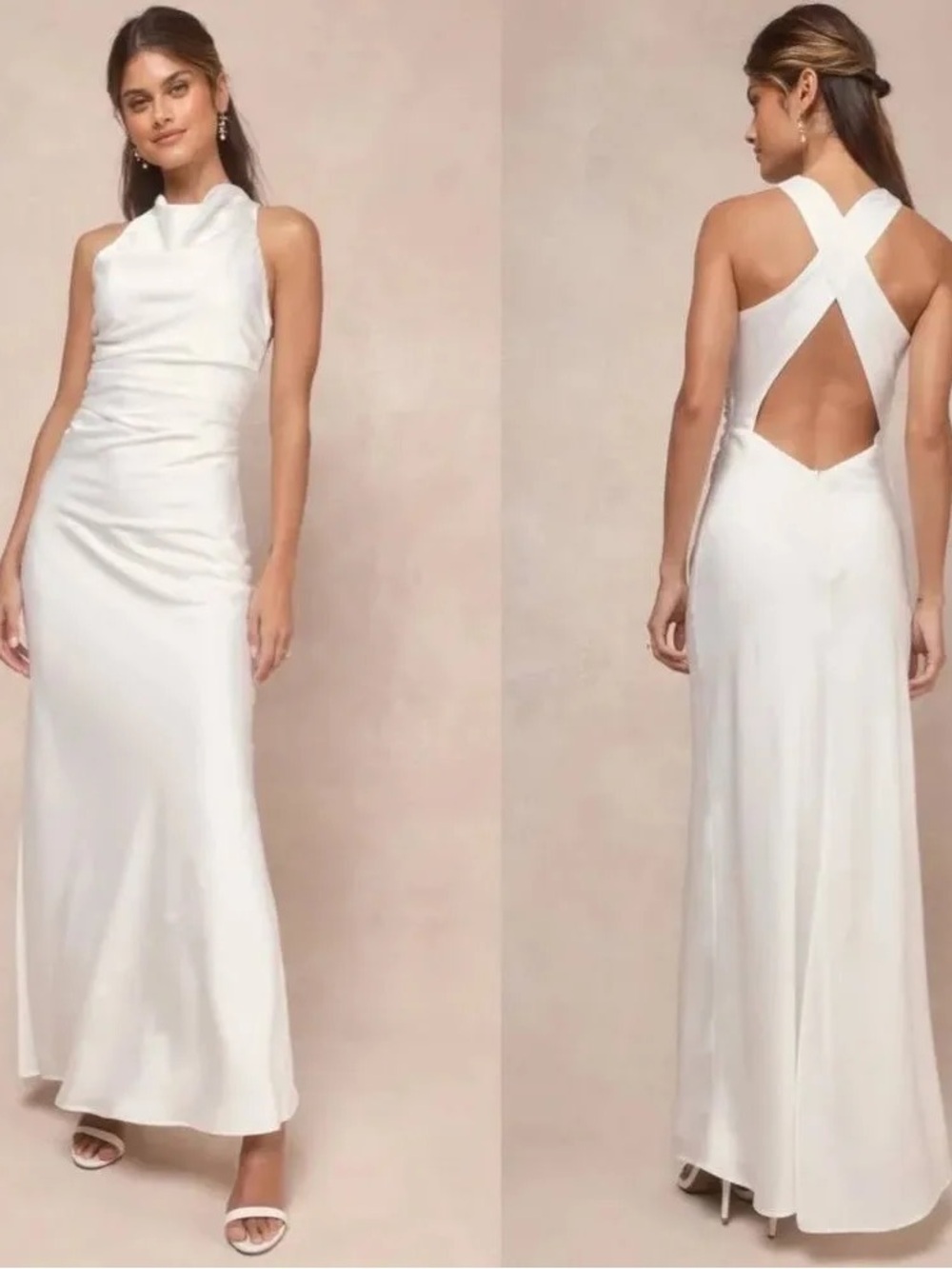 Lulus NEW Bridal Effortlessly Sensational White Satin Backless Maxi Dress  small